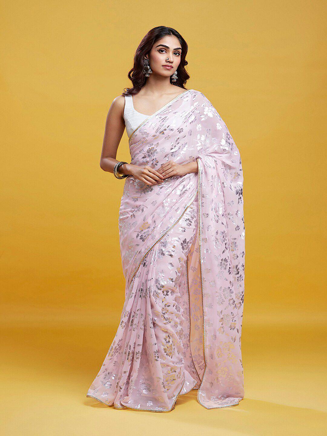 phataka floral printed block print barfi saree