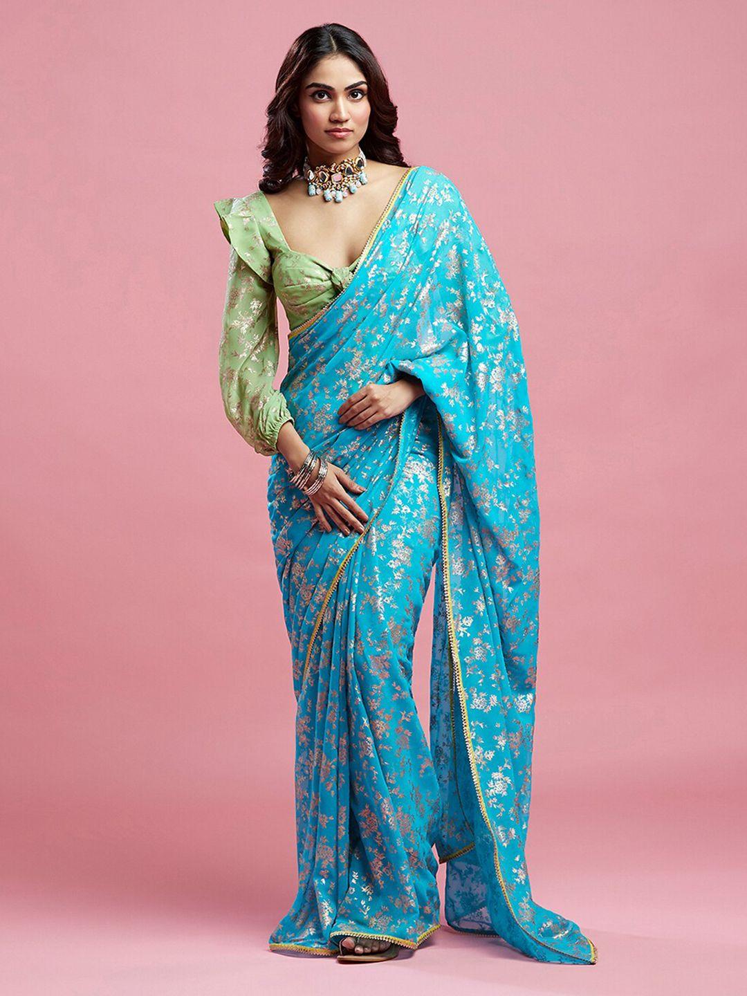 phataka floral printed pure georgette block print saree