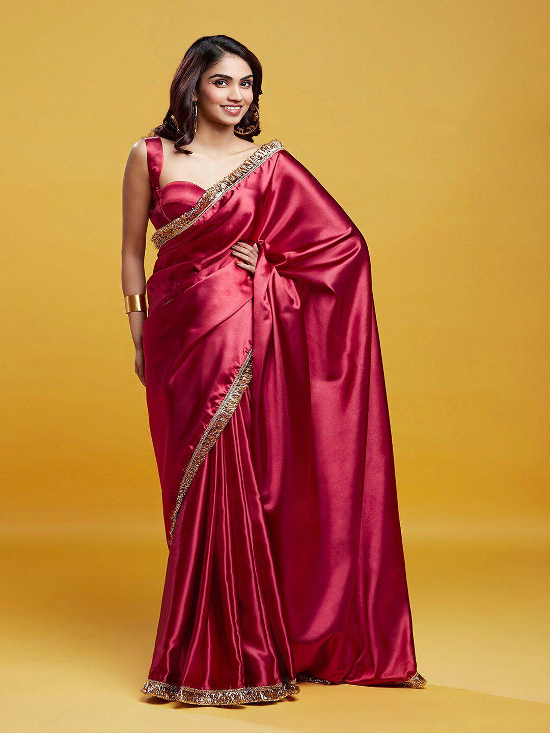 phataka satin block print saree