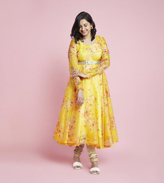 phatakaa mustard mom printed floral dress kurta