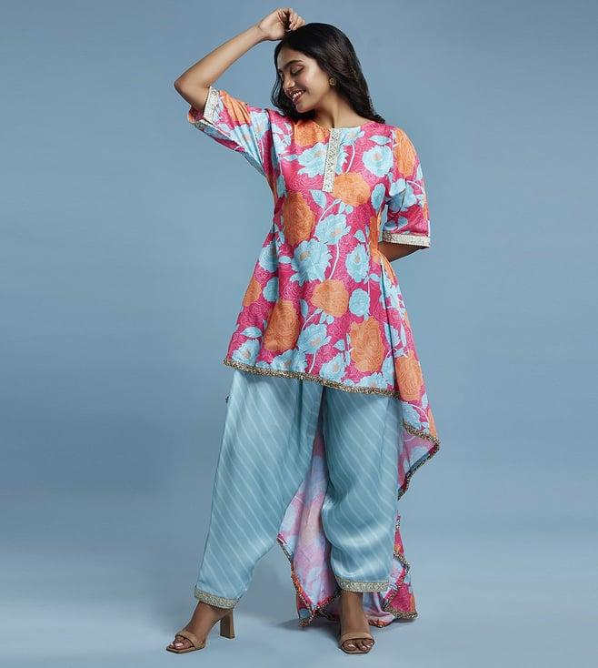 phatakaa pink assymetrical top with dhoti pant