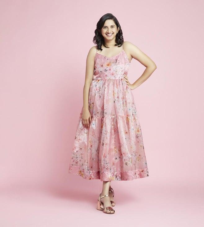 phatakaa pink mom printed tierred floral dress kurta