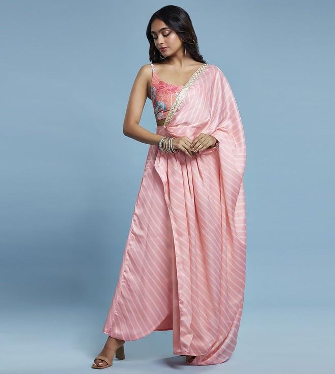 phatakaa pink scoop blouse with predraped saree