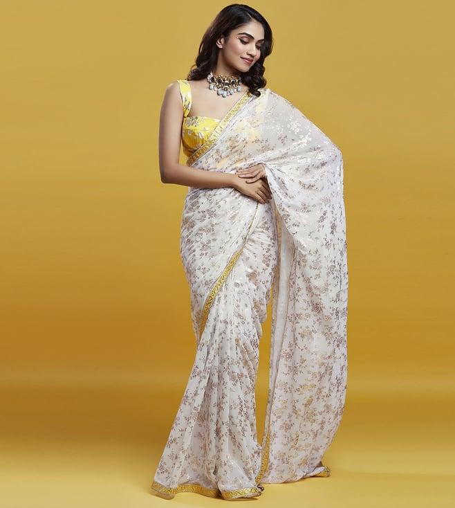 phatakaa white & gold barfi saree set