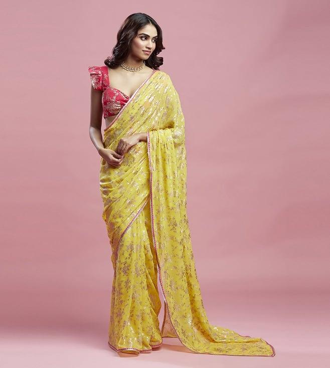 phatakaa yellow barfi saree set