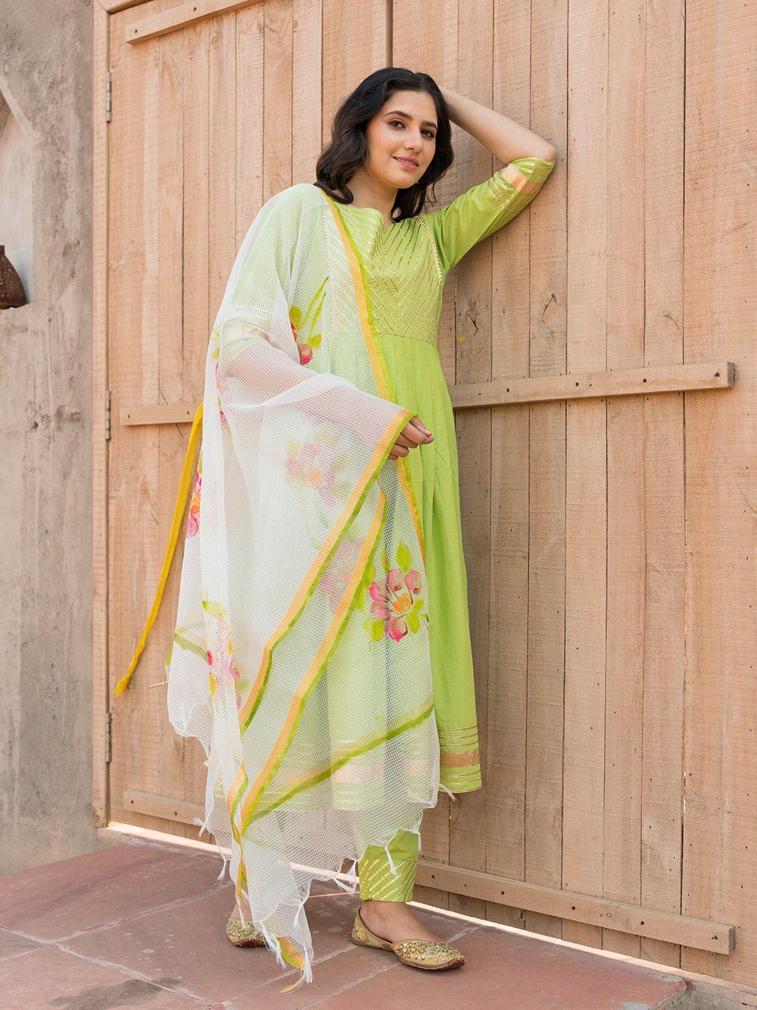 pheeta women pure cotton kurta with trousers & with dupatta