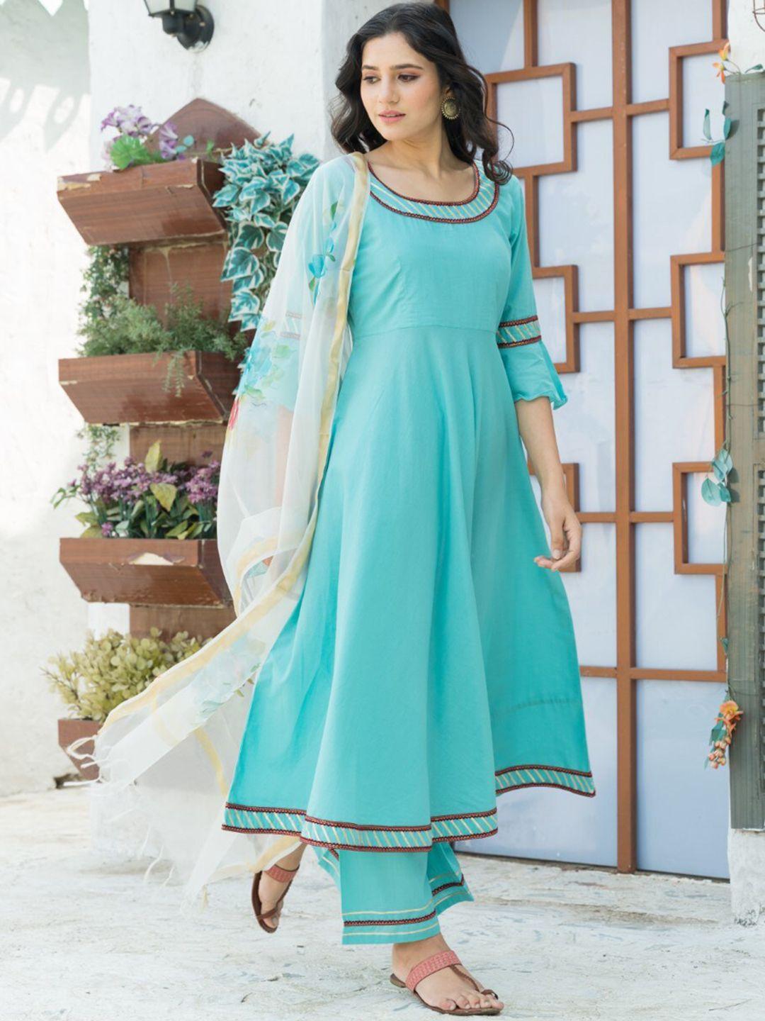 pheeta a-line pure cotton kurta & palazzos with dupatta