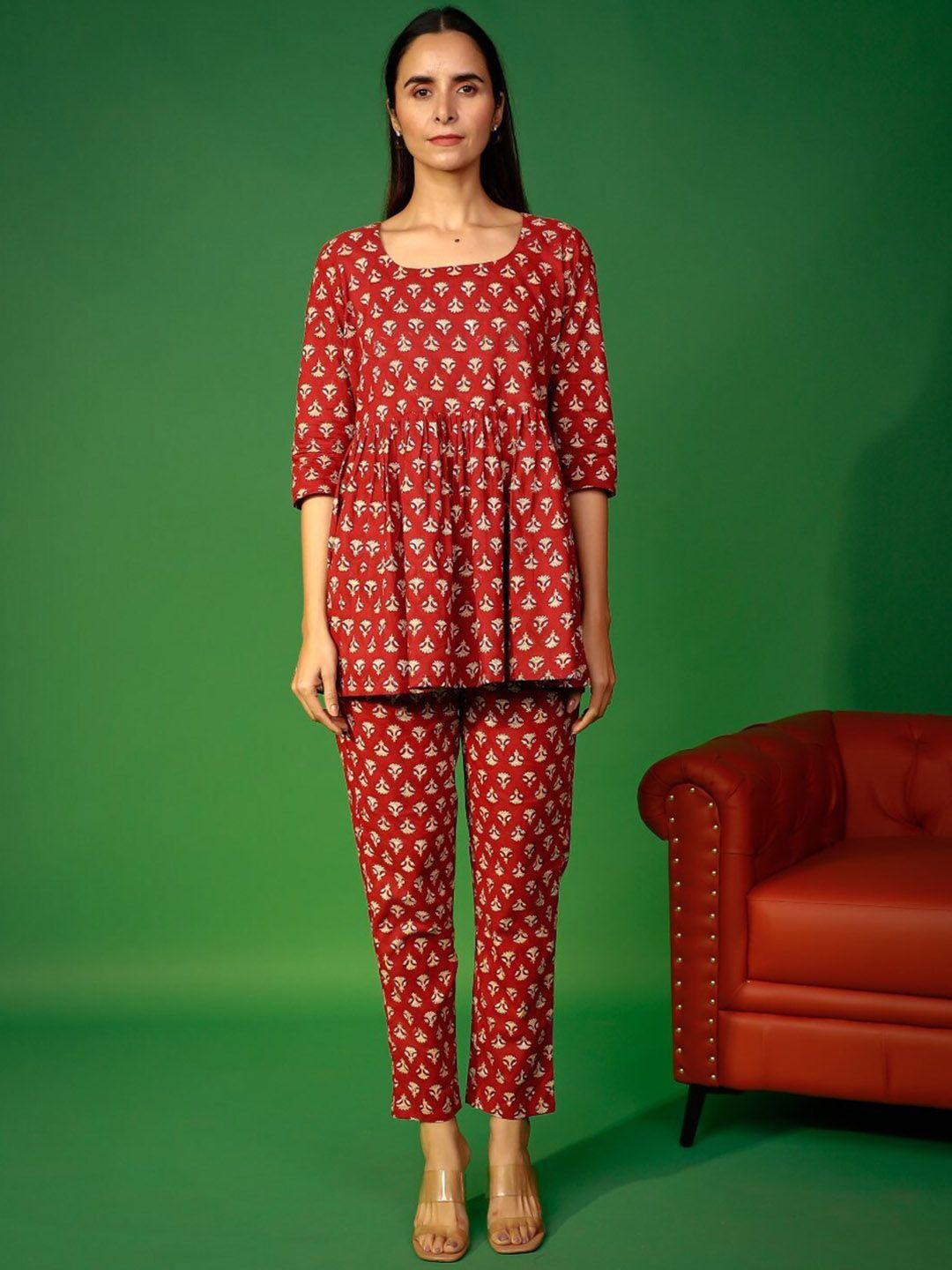 pheeta ethnic motif print pure cotton tunic with trousers