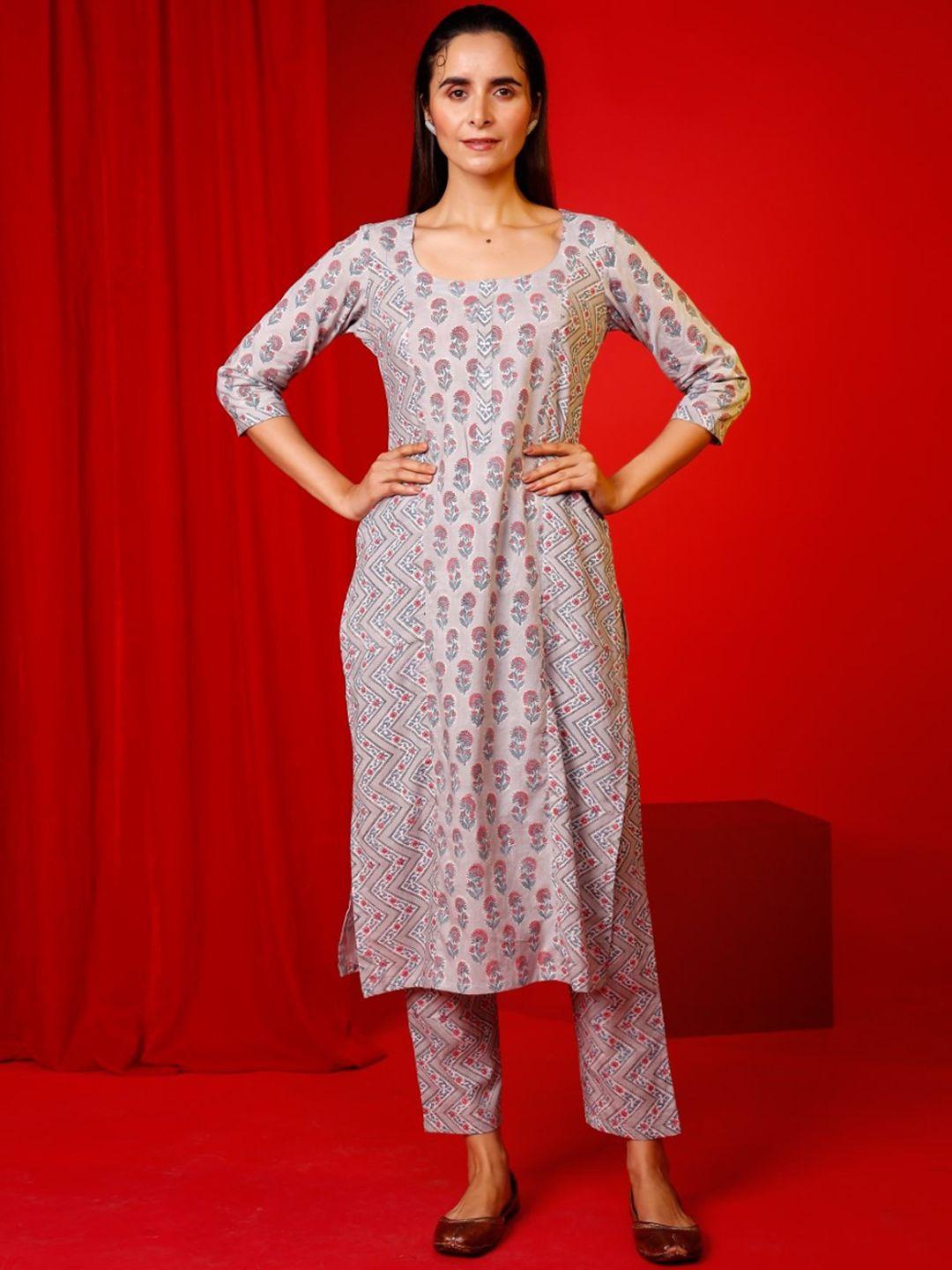 pheeta ethnic motifs printed pure cotton kurta with trousers
