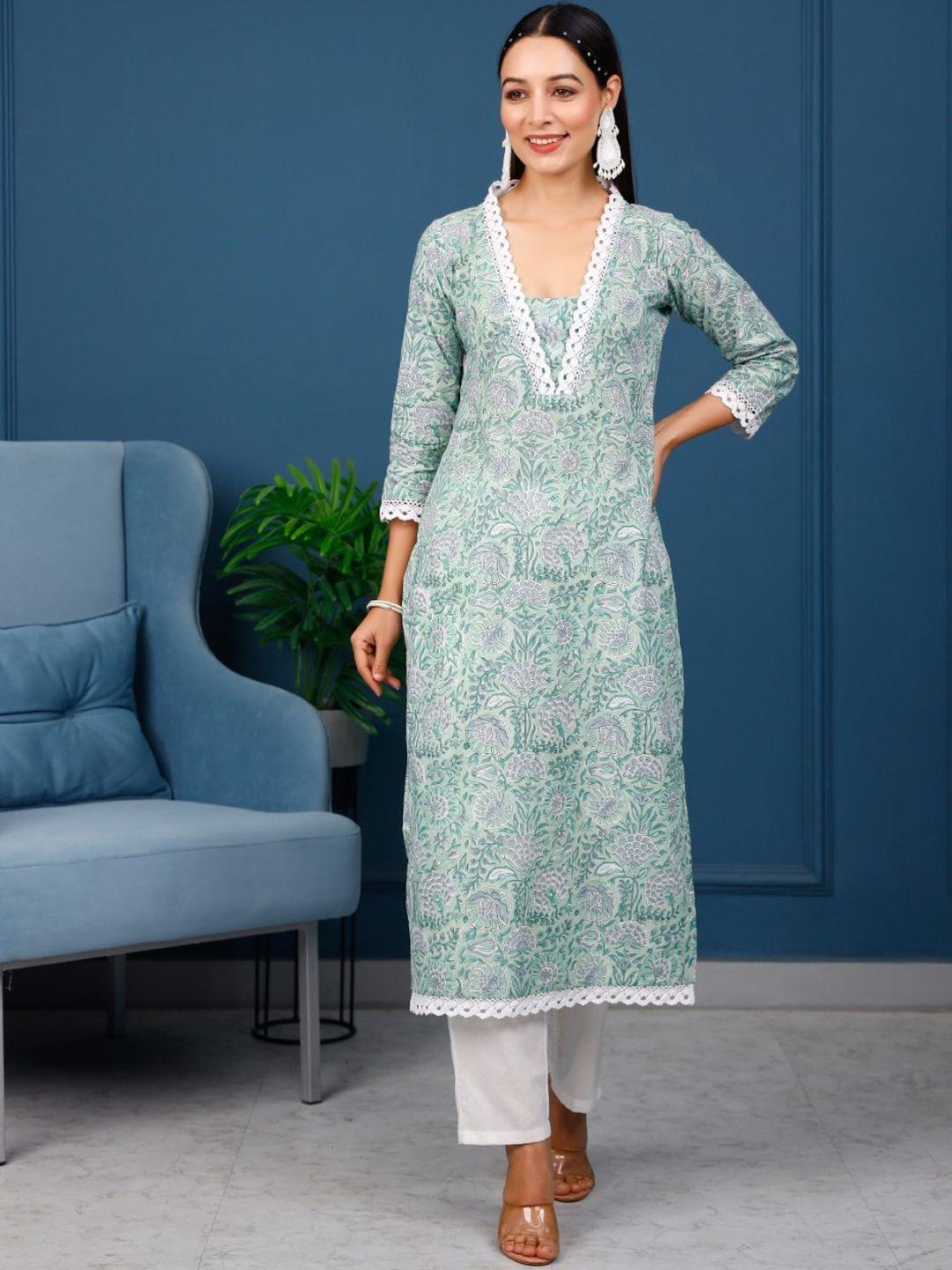 pheeta floral printed pure cotton kurta with trousers