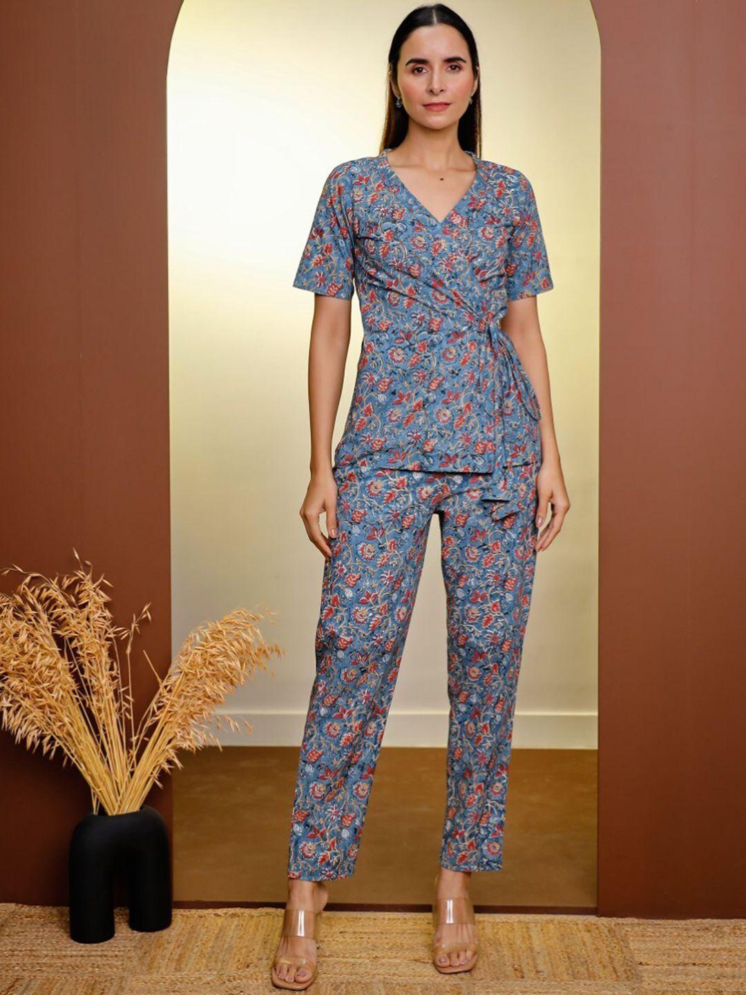 pheeta floral printed pure cotton top with straight trouser