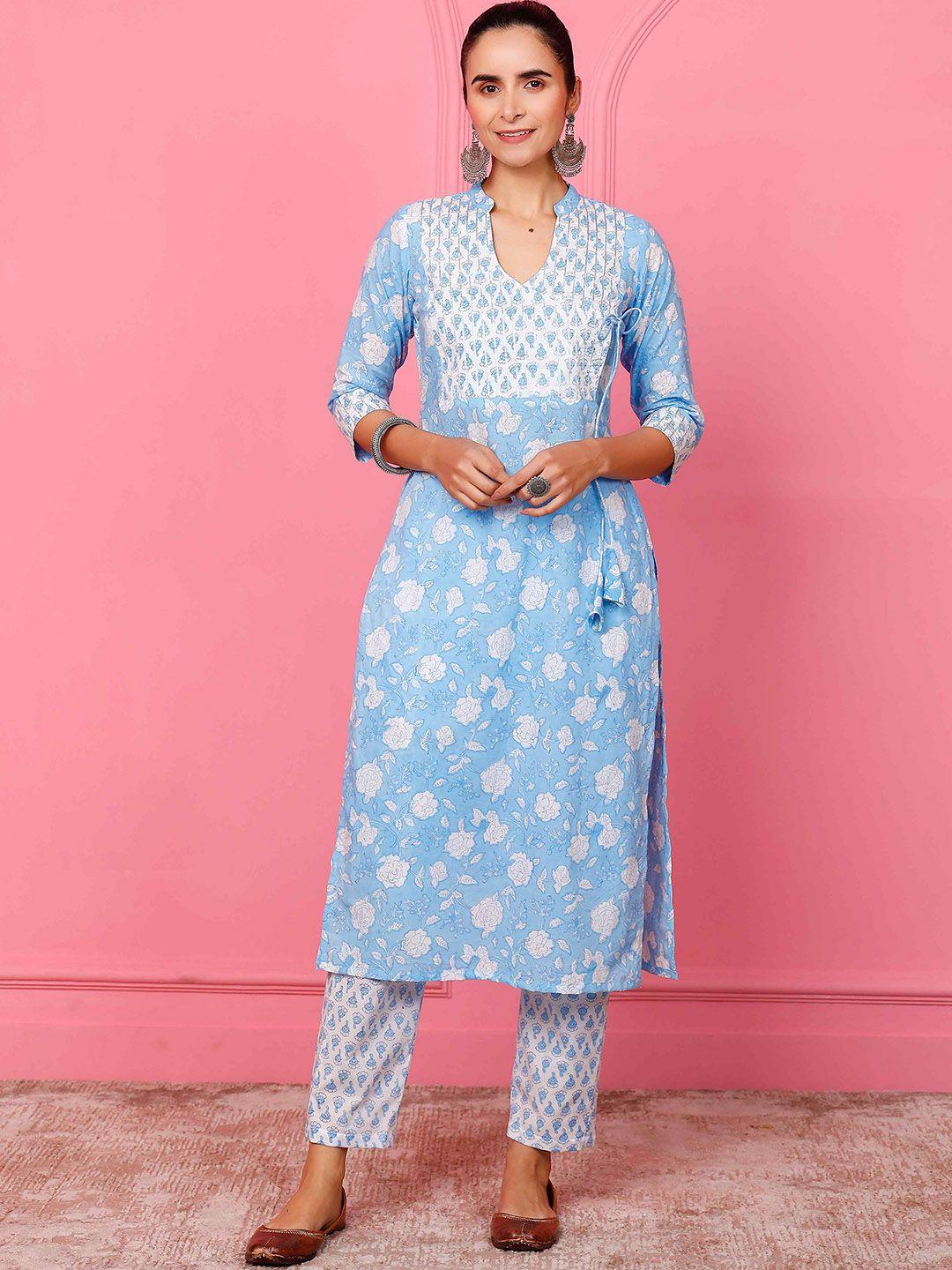 pheeta floral printed screen pure cotton kurta with trousers