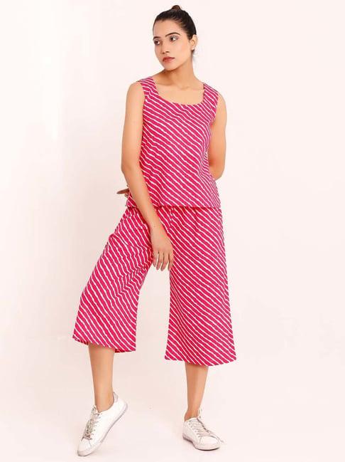 pheeta pink cotton striped top pyjama set