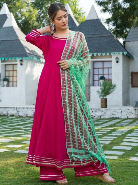 pheeta pink flared kurta with dupatta