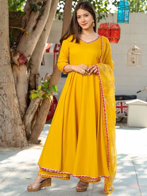 pheeta yellow a line kurta with dupatta