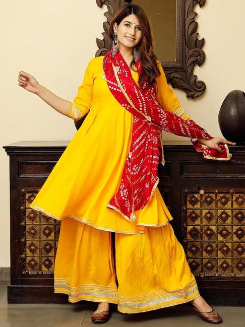 pheeta yellow kurta with sharara & dupatta