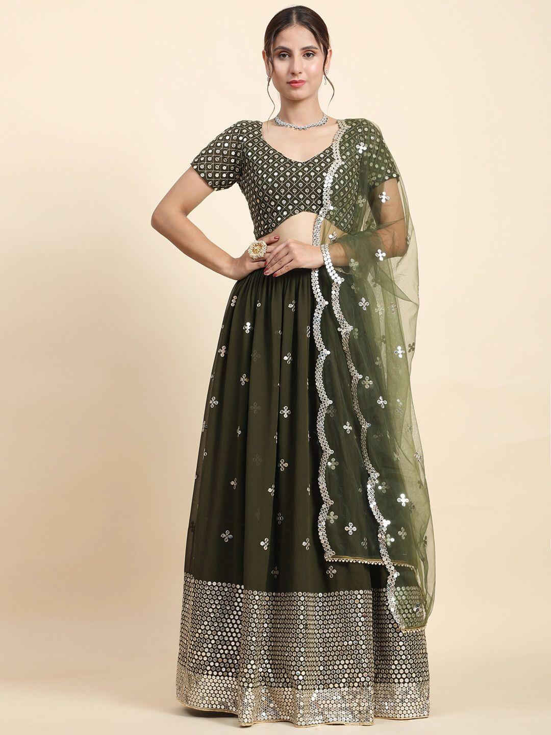 phenav embellished thread work semi-stitched lehenga & blouse with dupatta