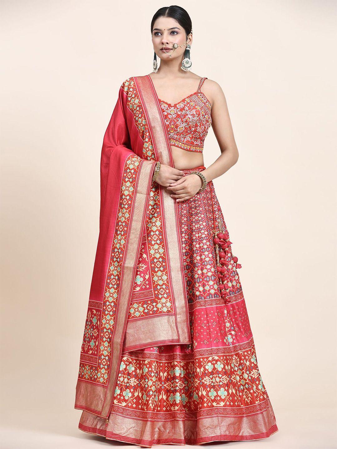 phenav embroidered khari print ready to wear lehenga & blouse with dupatta