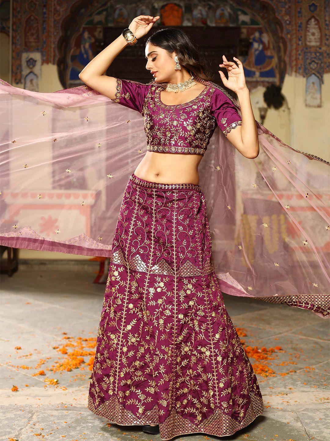 phenav embroidered semi-stitched lehenga & blouse with dupatta