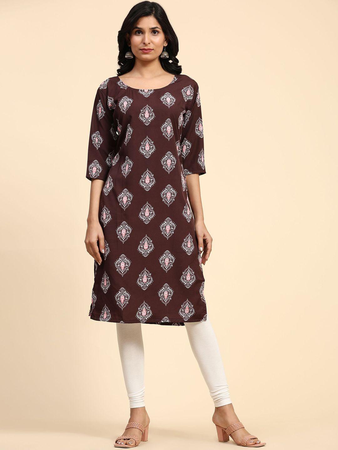 phenav women ethnic motifs printed thread work handloom crepe kurta