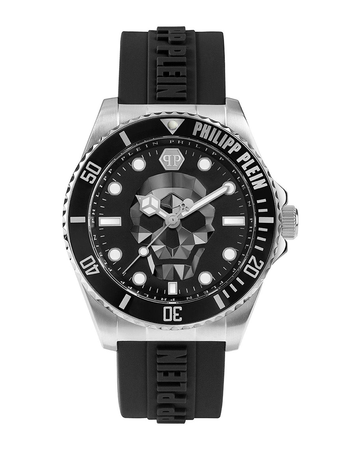 philipp plein men embellished dial & black straps analogue watch pwoaa0122