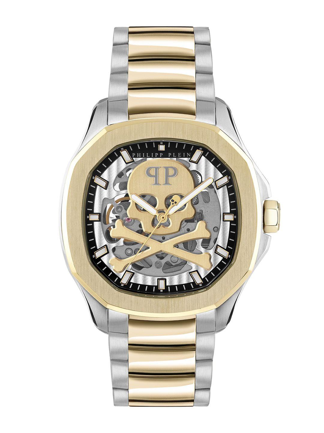 philipp plein men skeleton dial & bracelet style straps analogue automatic watch