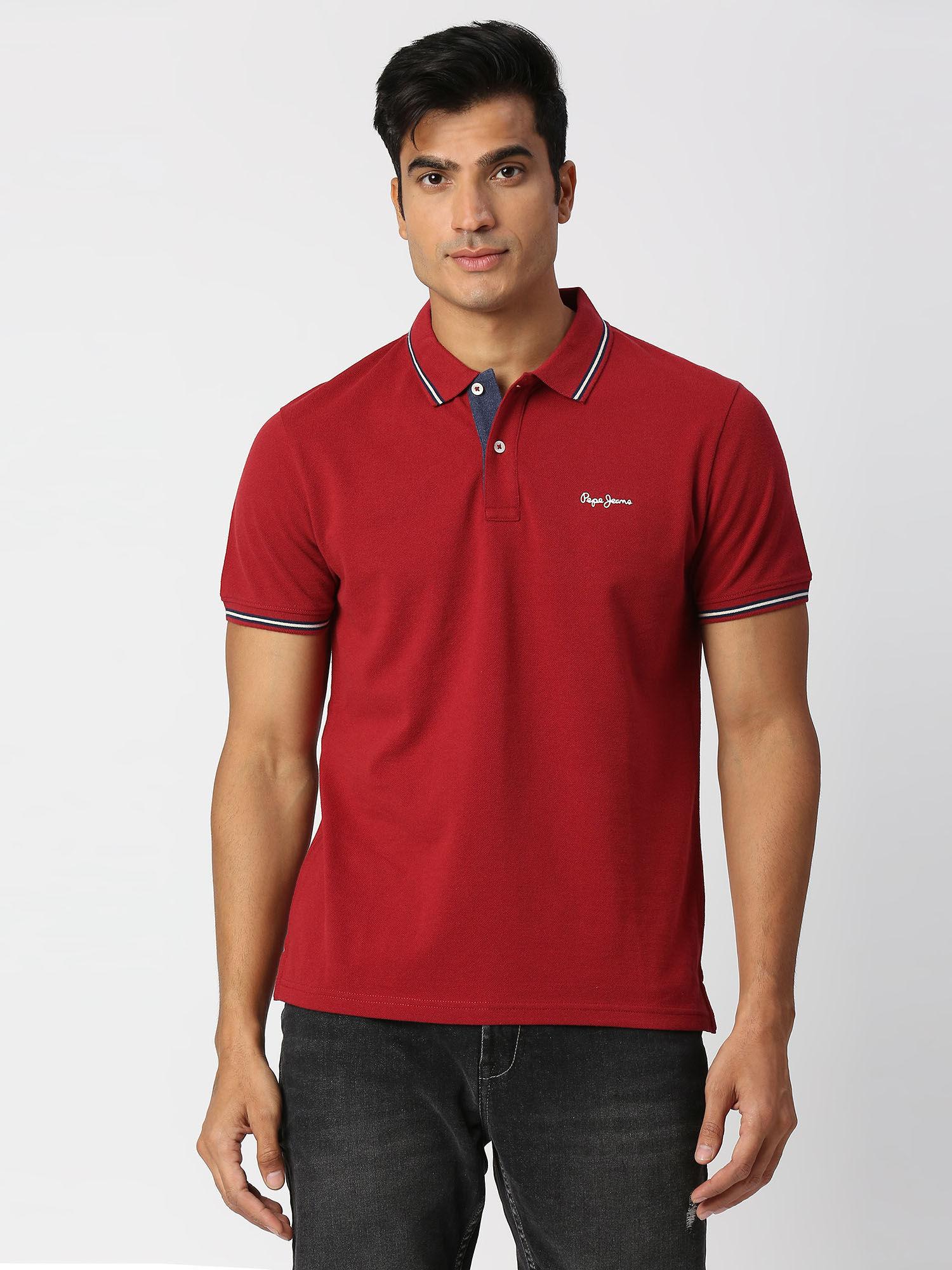 phoenix red solid recycle polo t-shirt