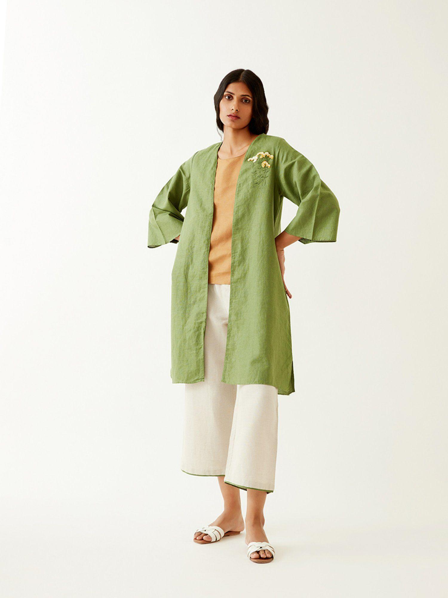 phulori linen overlay - green