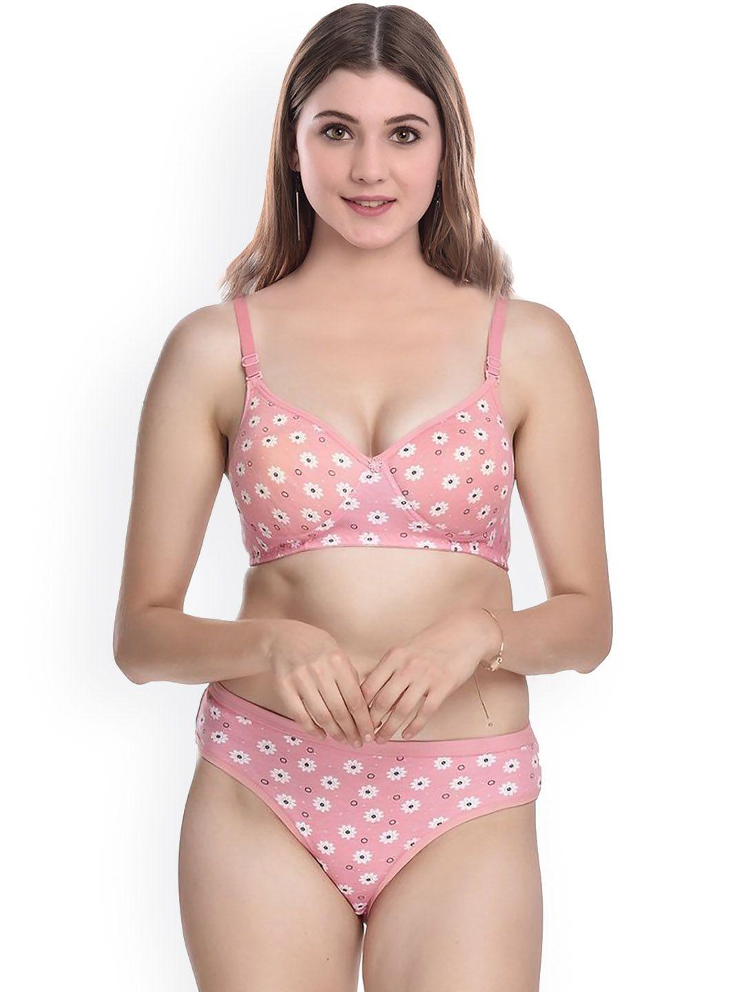 pibu floral printed cotton bra with brief