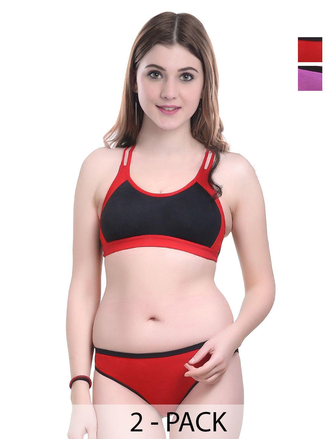 pibu pack of 2 colourblocked cotton lingerie set f_sidori set_red,pink