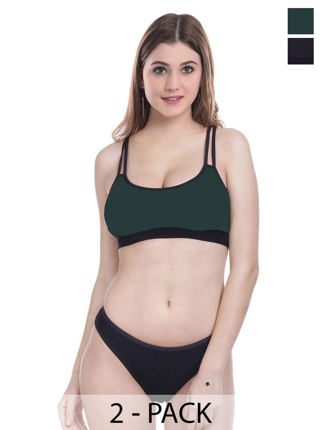 pibu pack of 2 cotton non-padded lingerie set f_dd-sett_green,black