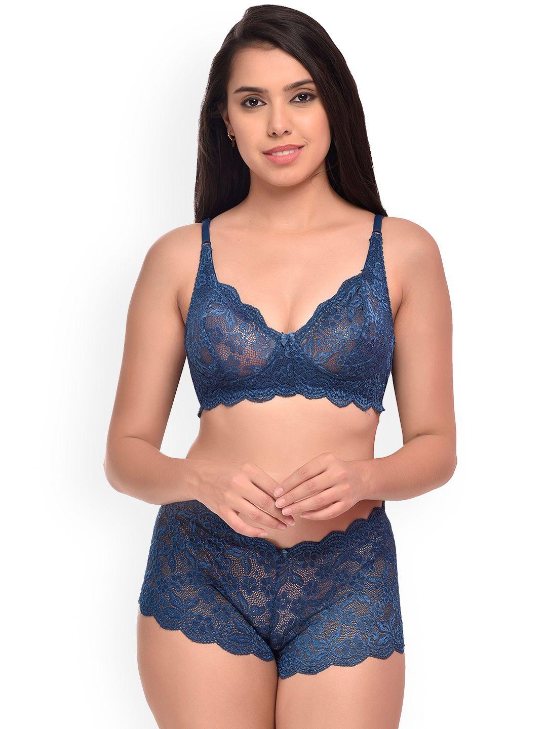 pibu self-design net bra & boy shorts