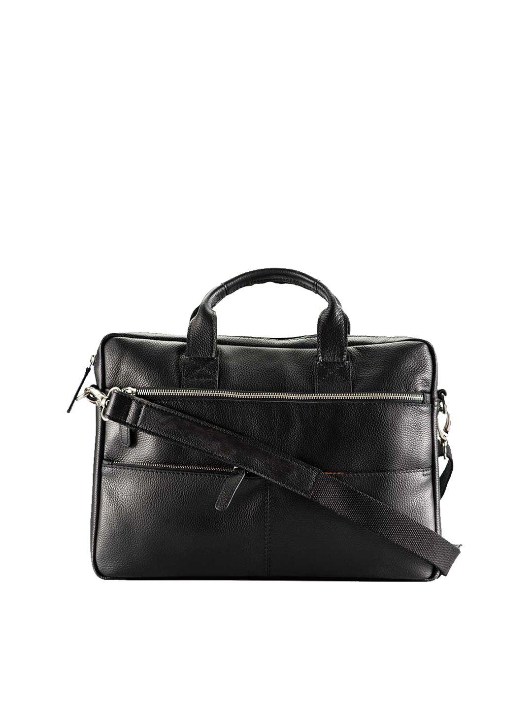 picco massimo unisex black leather laptop messenger bag