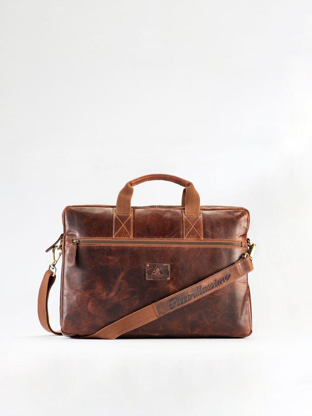 picco massimo unisex brown leather 15.6" laptop messenger bag