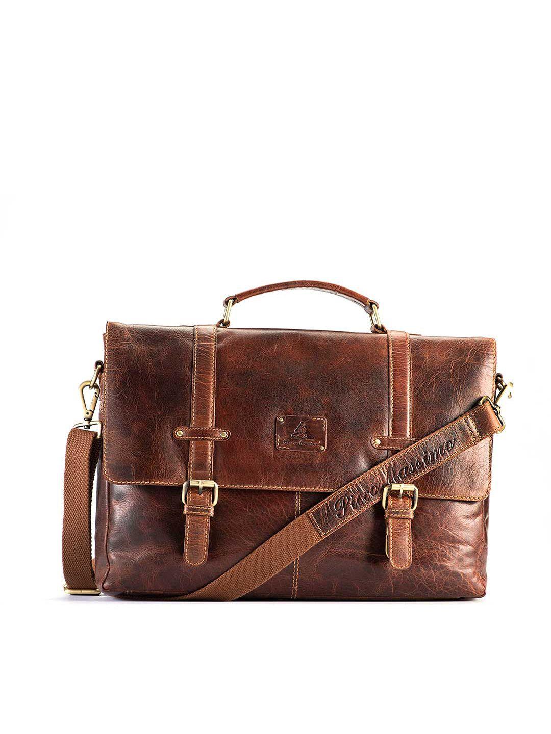 picco massimo unisex brown leather laptop messenger bag