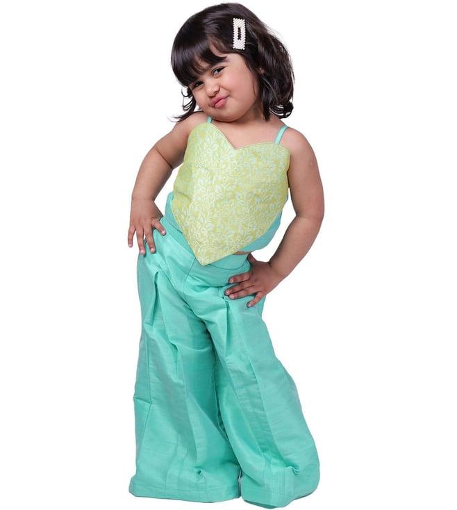 picco ricco sea green silk heart top and pant co-ord set