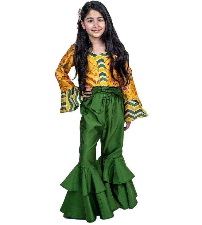 picco ricco yellow & green girls top with pant