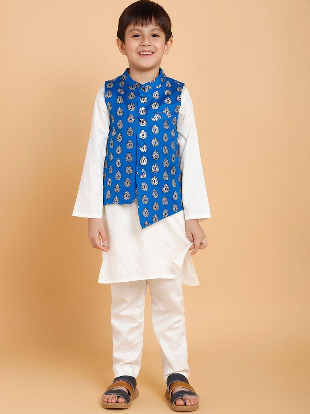piccolo boys blue printed pure cotton kurta with pyjamas
