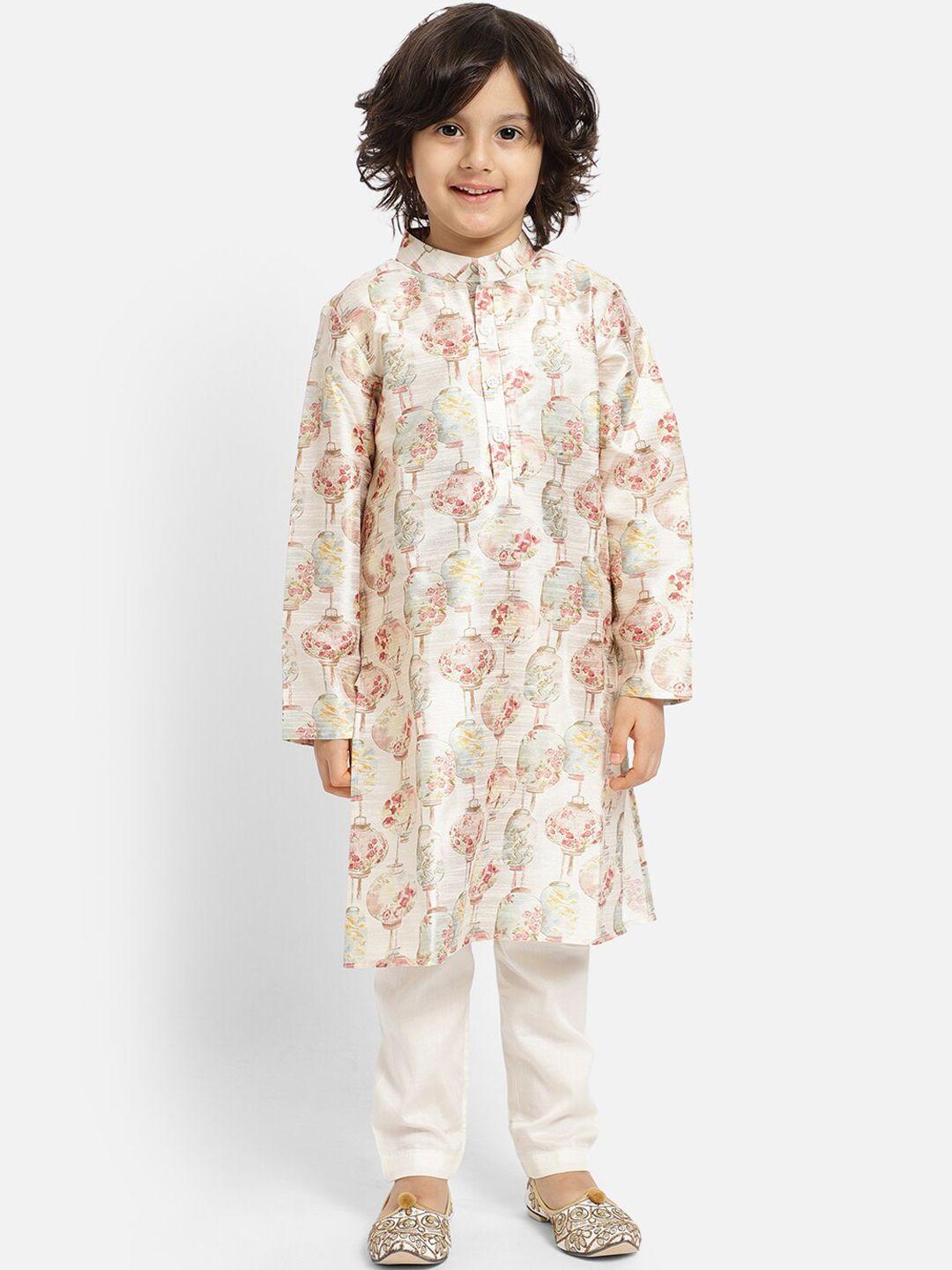 piccolo boys floral printed mandarin collar kurta with pyjamas