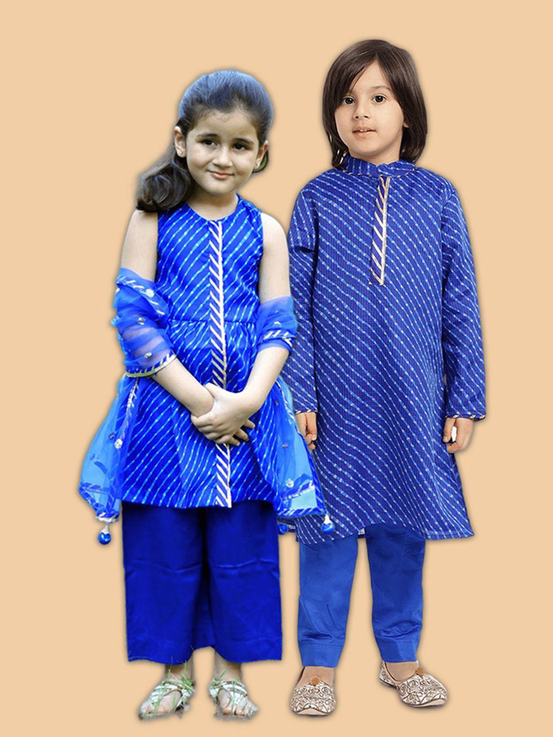 piccolo boys blue printed kurta with pyjamas