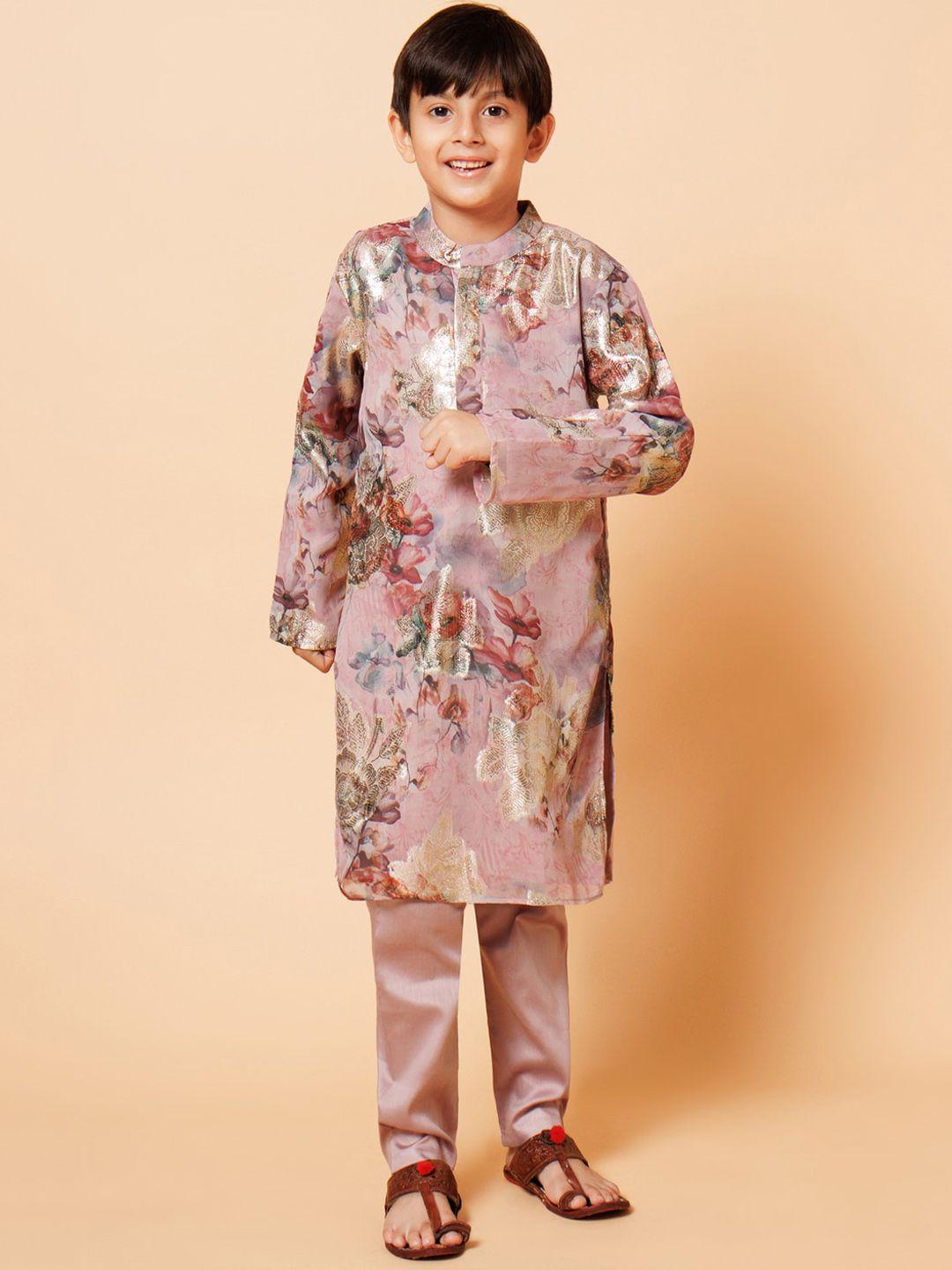 piccolo boys floral printed kurta with pyjamas