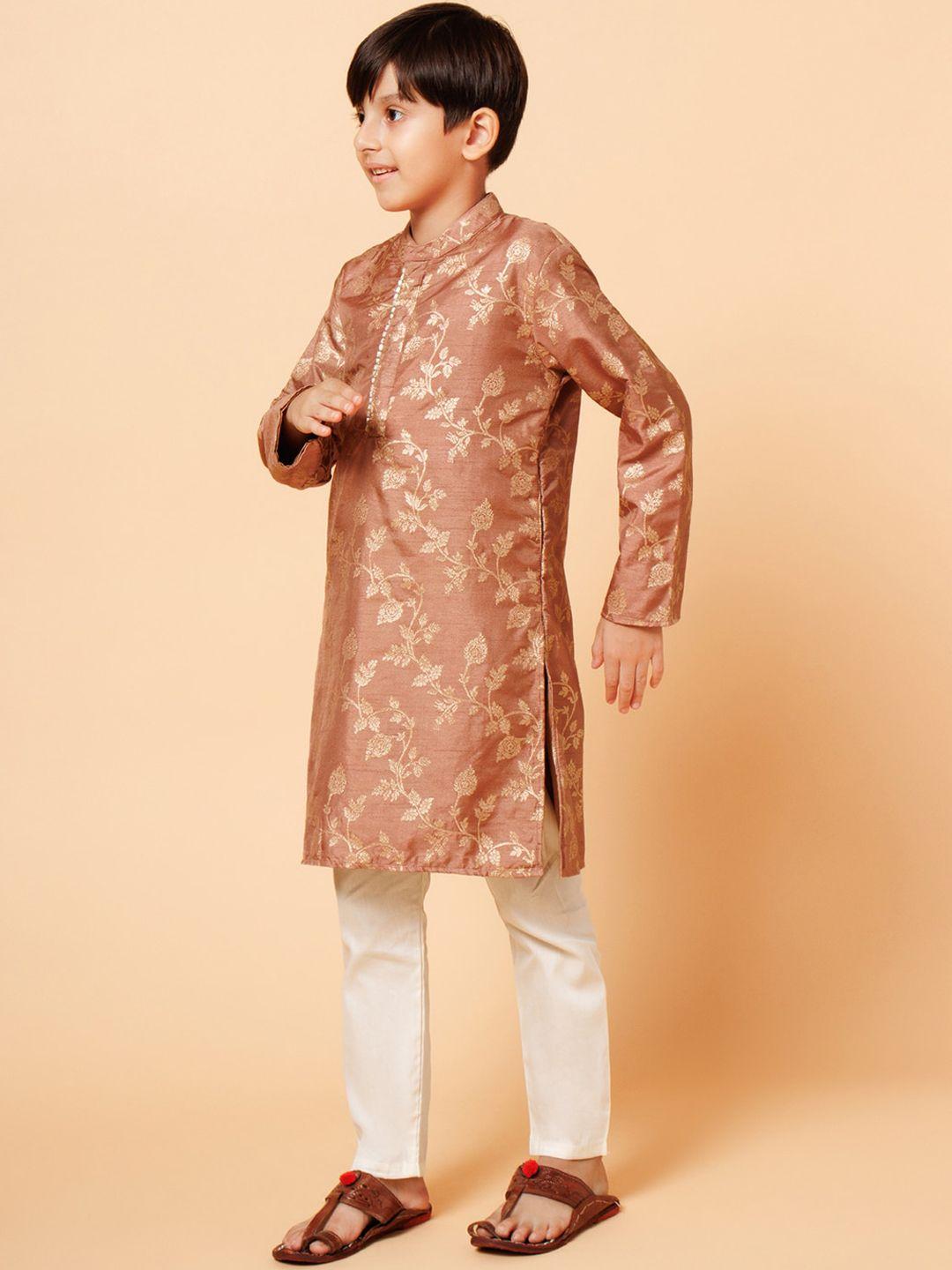 piccolo boys floral woven design mandarin collar kurta with pyjamas