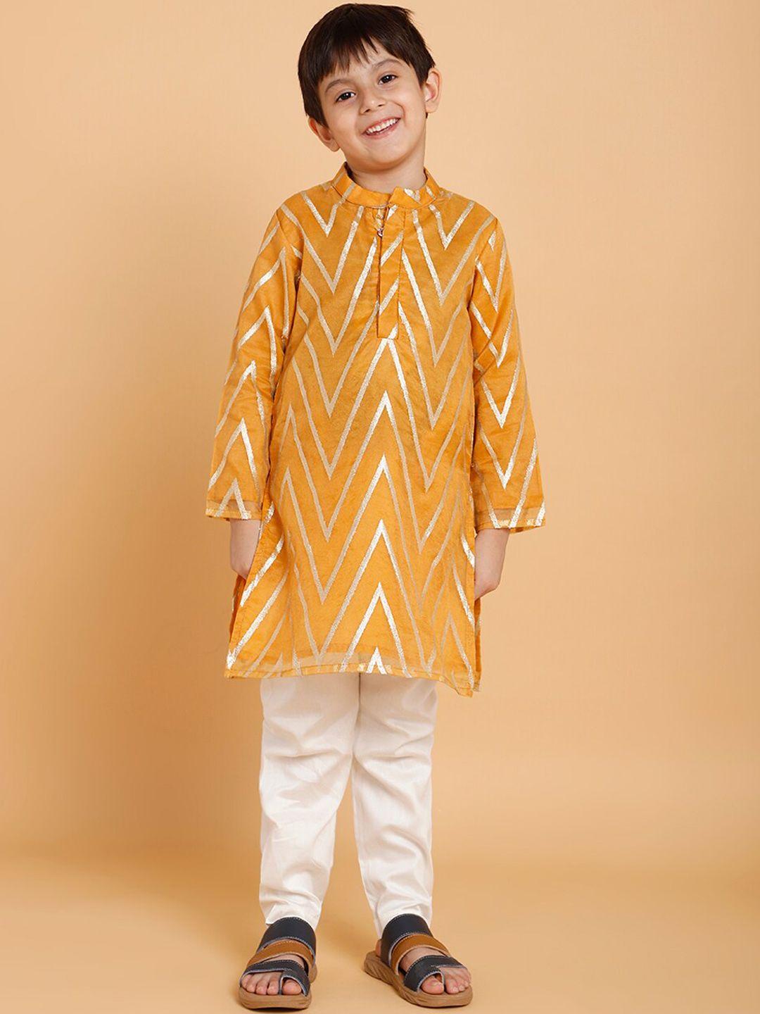 piccolo boys golden printed kurta with pyjamas