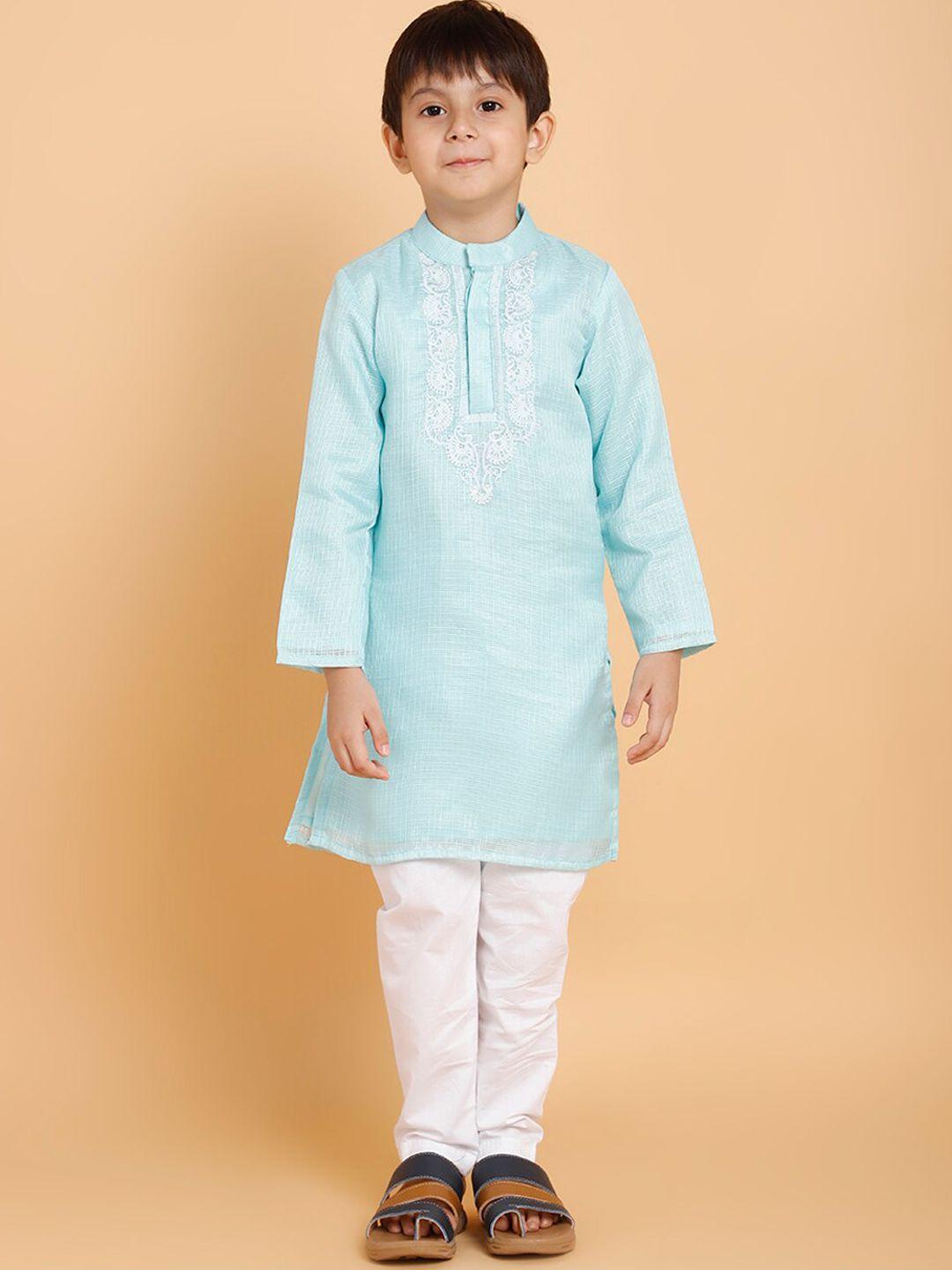 piccolo boys green embroidered pure cotton kurta with pyjamas