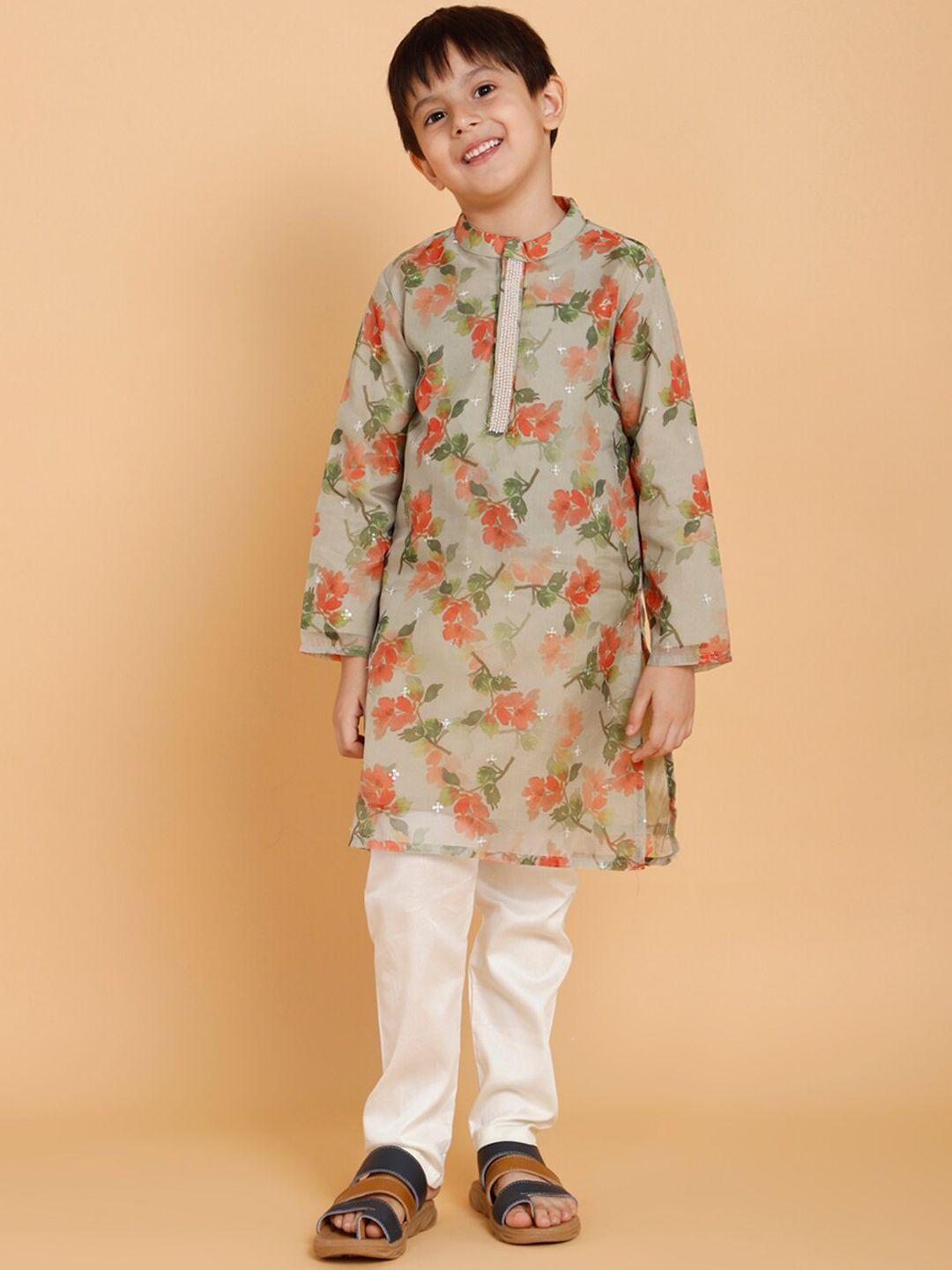 piccolo boys green floral printed kurta with pyjama set