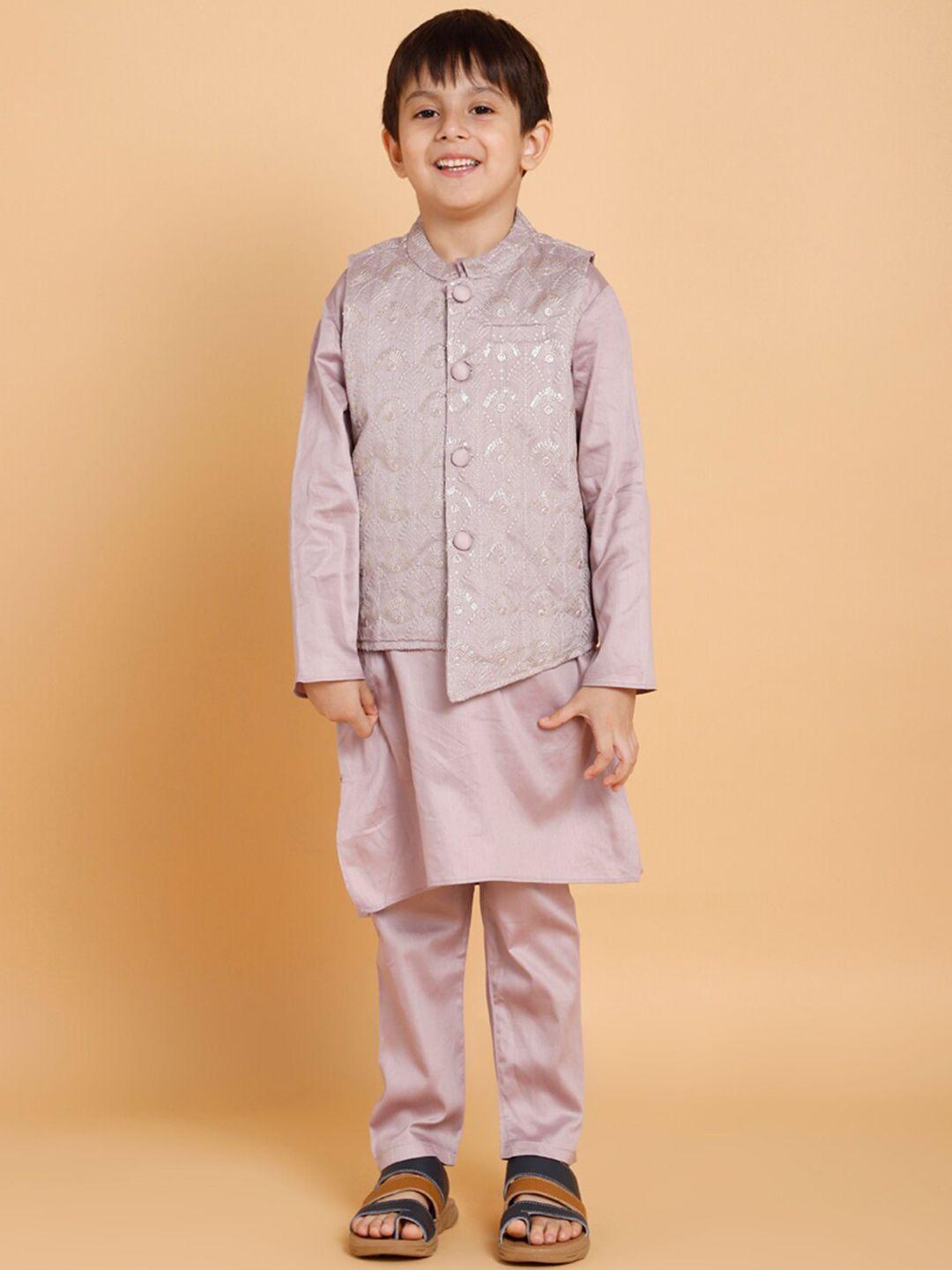 piccolo boys mandarin collar pure cotton kurta with pyjamas & nehru jacket