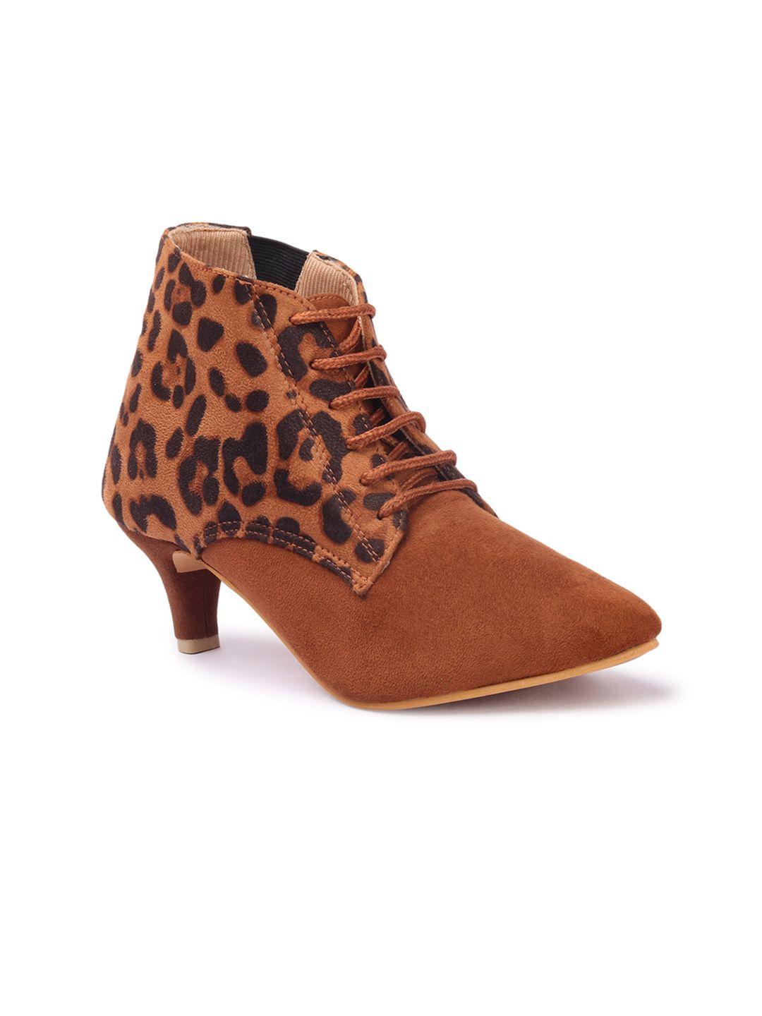 picktoes women tan & black leopard printed boots