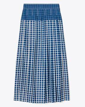 picnic plaid pleated a-line silk skirt