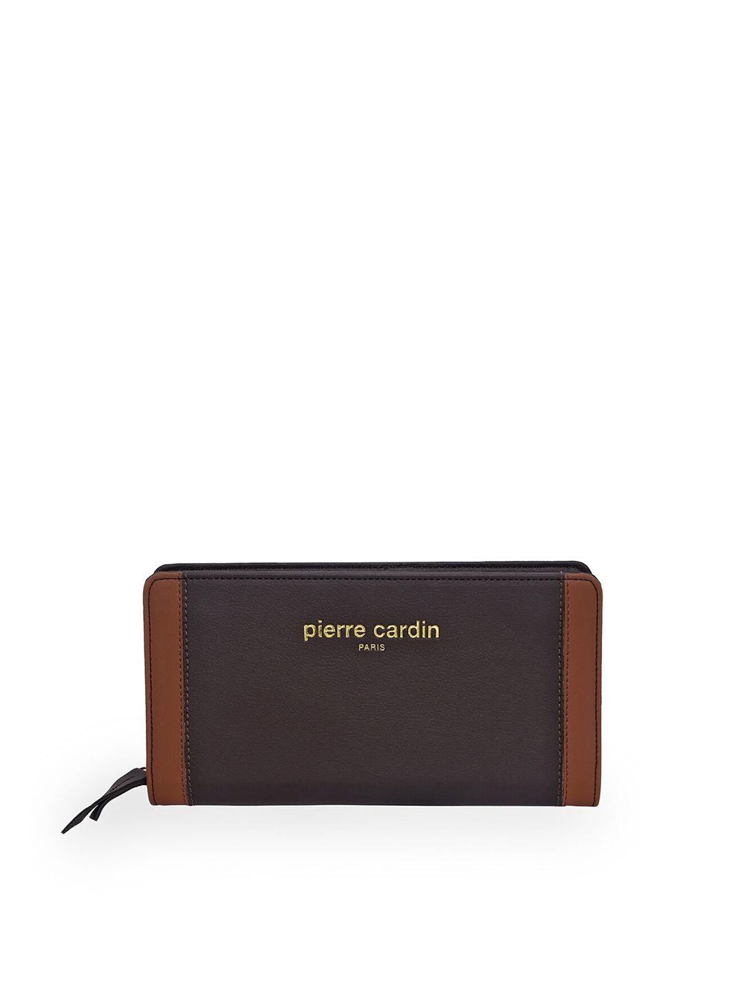 pierre cardin women brown & tan colourblocked purse clutch