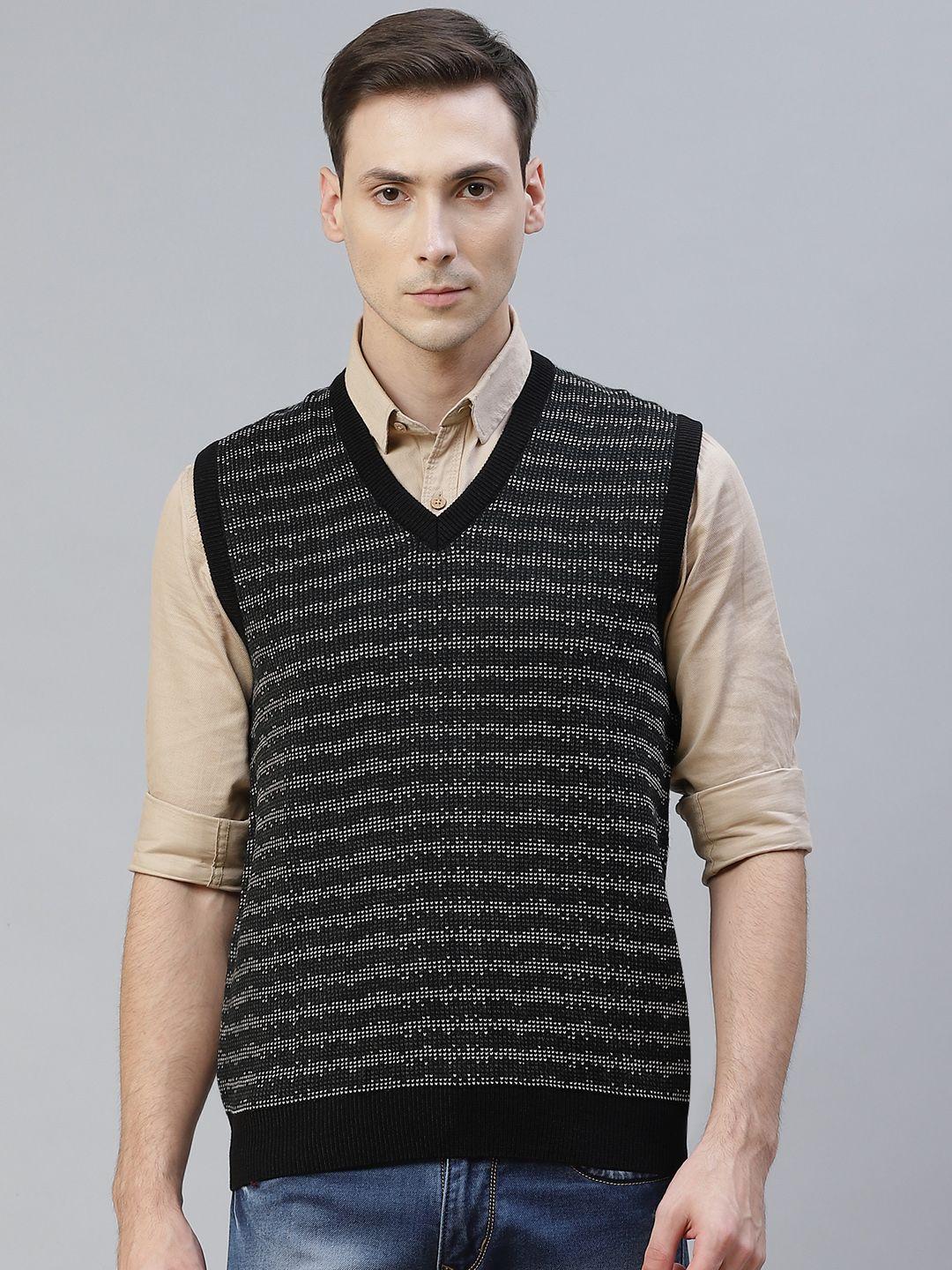 pierre carlo men black & white striped sweater vest